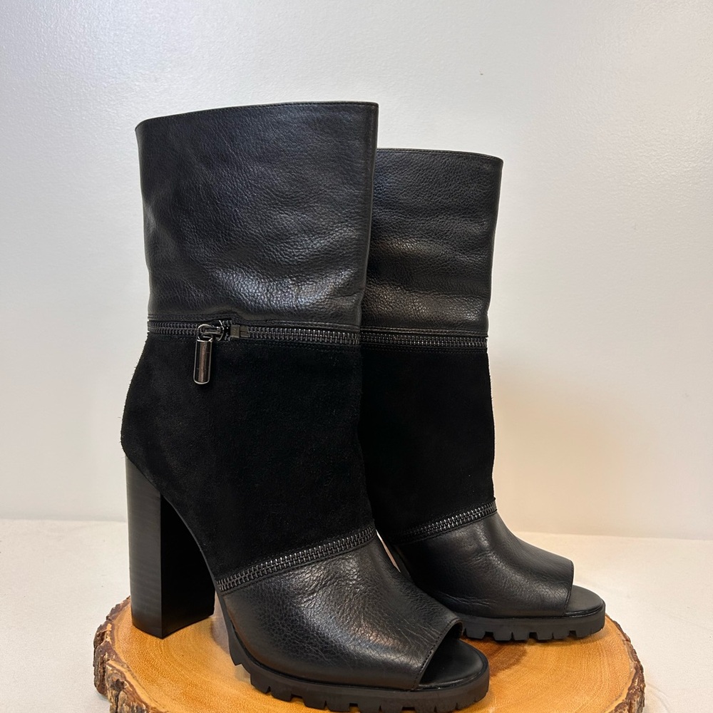 Katy‎ Perry Black Genuine Leather Suede Peep Toe Convertible Boots Women’s 8.5 - Picture 4 of 12